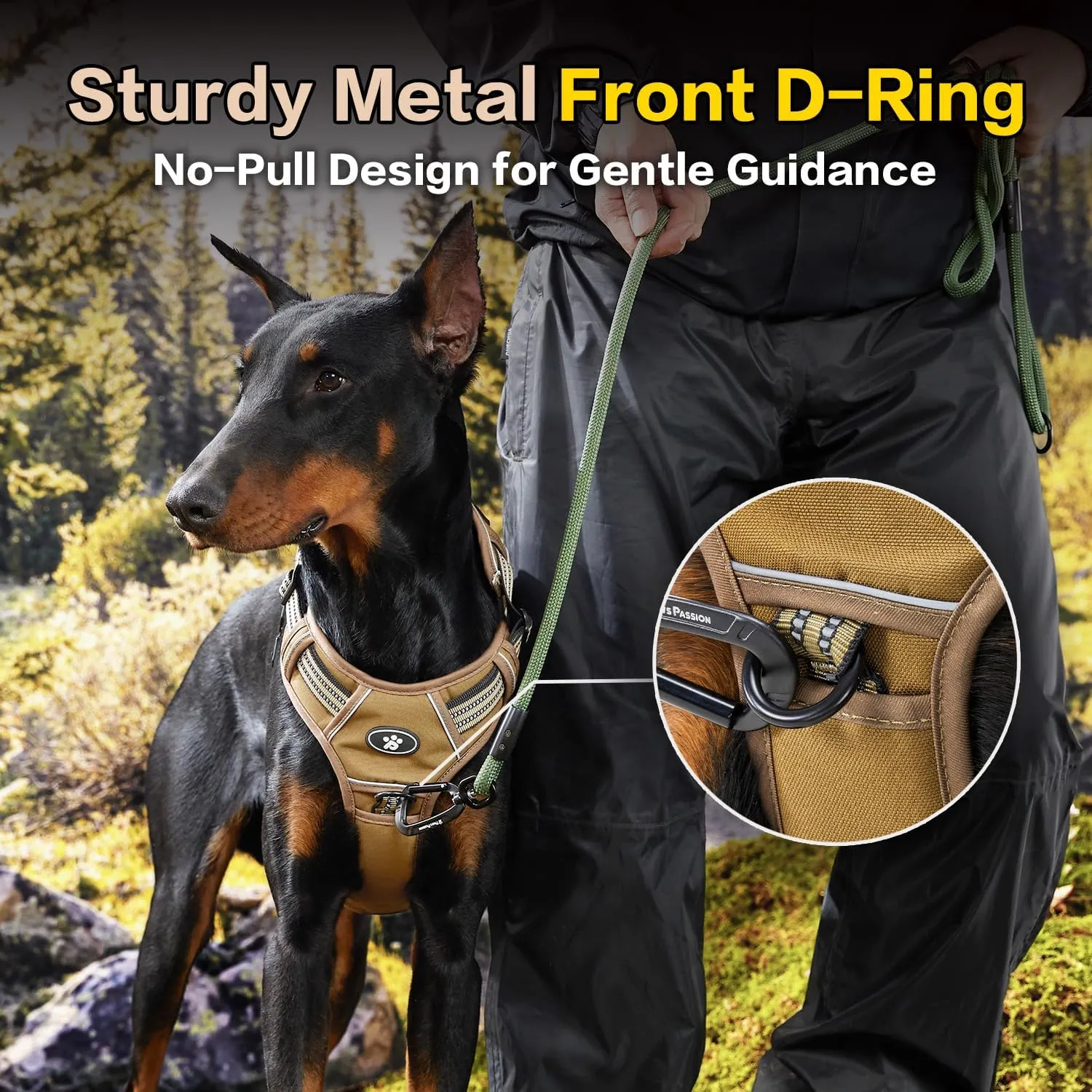 PawsPassion Tactical Dog Harness for Large Dogs, Chew-Proof Metal Hardware, Heavy Duty No Pull Dog Harness, Reflective Strips, Adjusting Ring, MOLLE System, Hook and Loop Panel (Sandstone, L)
