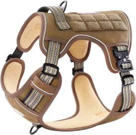 PawsPassion Tactical Dog Harness for Large Dogs, Chew-Proof Metal Hardware, Heavy Duty No Pull Dog Harness, Reflective Strips, Adjusting Ring, MOLLE System, Hook and Loop Panel (Sandstone, L)