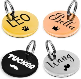 Personalized ID Tags for Cats and Dogs with Lovely Symbols  Small and Regular Name Accessories, Custom Engraved Stainless Steel (Round Silver Small)