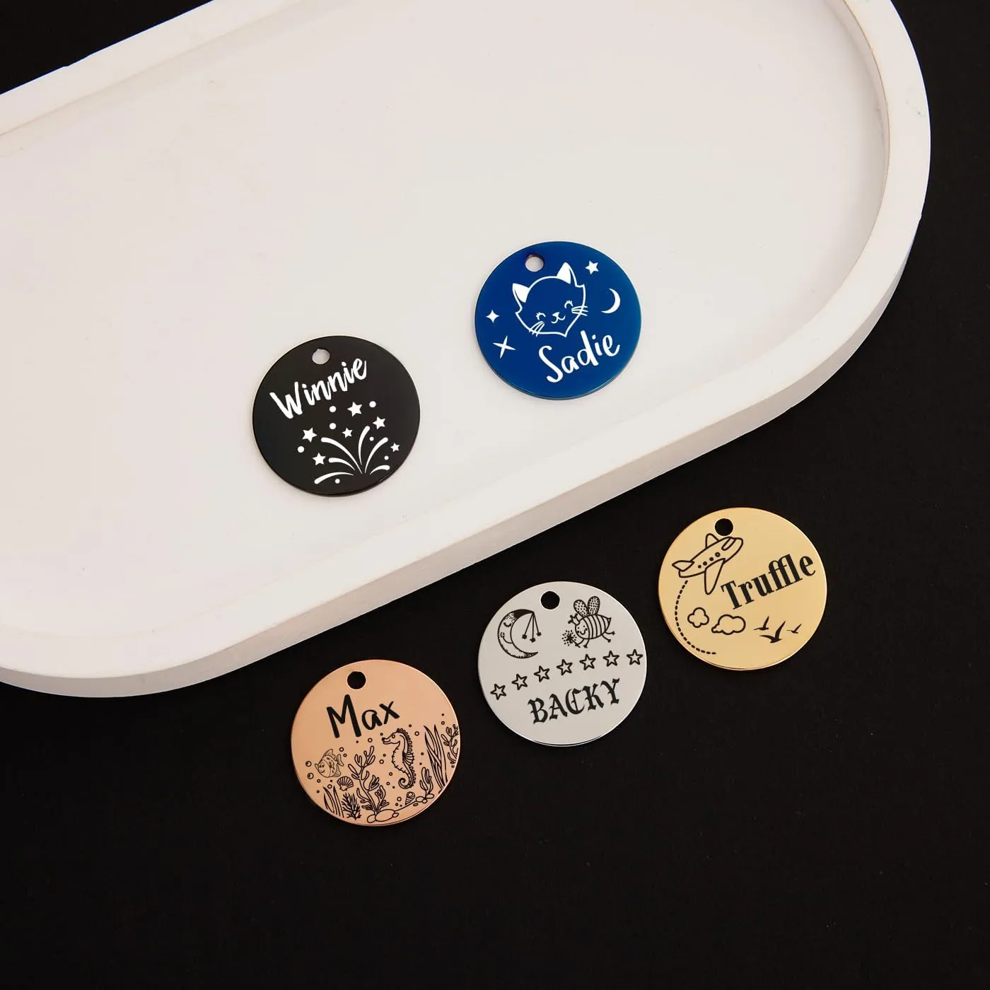 Pet Name Tags,Stainless Steel Custom Carved Dog tag, Cute Double-Sided Engraved cat Tags, Personalized ID Tags,Cat and Dog Collar with Name tag (Circle-Gold, Small)