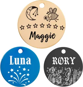 Pet Name Tags,Stainless Steel Custom Carved Dog tag, Cute Double-Sided Engraved cat Tags, Personalized ID Tags,Cat and Dog Collar with Name tag (Circle-Gold, Small)