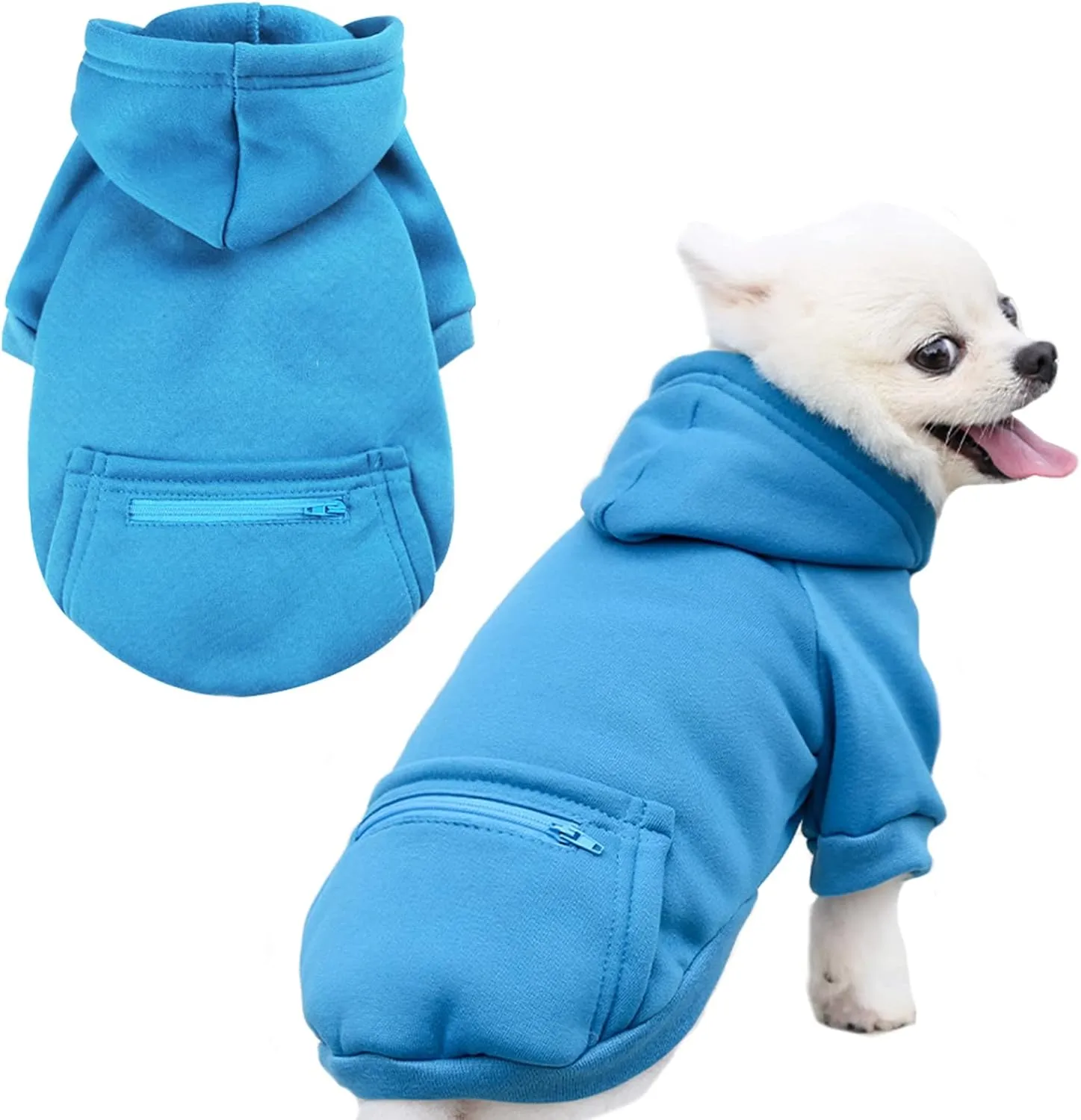 PETCARE Small Dog Sweater Hoodies Pet Blue Hooded Soft Fleece Sweatshirts with Pocket Fall Winter Puppy Cat Sweaters Warm Clothes for Small Dogs Shih Tzu Yorkies French Bulldog Outfits Costume