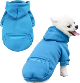 PETCARE Small Dog Sweater Hoodies Pet Blue Hooded Soft Fleece Sweatshirts with Pocket Fall Winter Puppy Cat Sweaters Warm Clothes for Small Dogs Shih Tzu Yorkies French Bulldog Outfits Costume