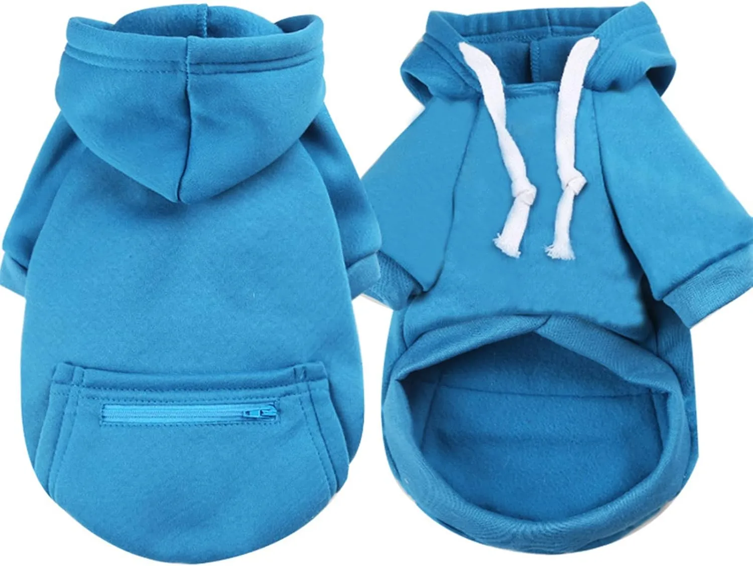 PETCARE Small Dog Sweater Hoodies Pet Blue Hooded Soft Fleece Sweatshirts with Pocket Fall Winter Puppy Cat Sweaters Warm Clothes for Small Dogs Shih Tzu Yorkies French Bulldog Outfits Costume