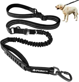 Philorn Bungee Dog Leash Heavy Duty 6-7FT Adjustable Length No Pull with 2 Padded Traffic Handles, Reflective Threads, Car Seatbelt for Large Medium Dogs (Black)