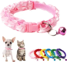 Pink Puppy Collar with Bell, XS Cat Collars Girl Cute Lace Adjustable Buckle for XXS XSmall Extra Small Dogs Puppies Female Tiny Pets Male Boy Kitten Yorkie Chihuahua Teacup X-Small