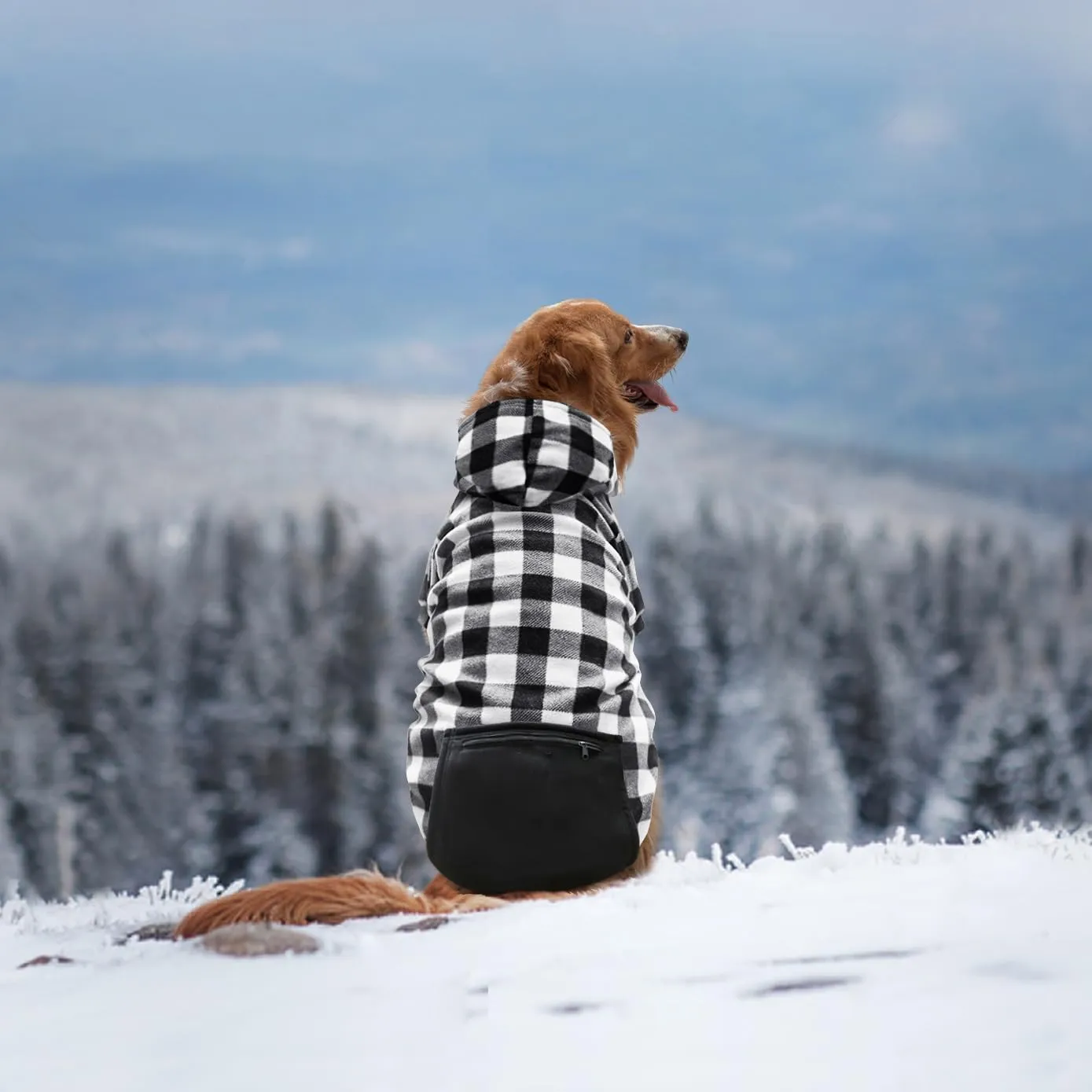 Plaid Dog Clothes Soft Brushed Fleece Hoodies with Zipper Pocket - Winter Coat Cotton Pet Hoodie for Small to 5XL Dogs