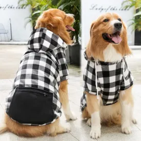 Plaid Dog Clothes Soft Brushed Fleece Hoodies with Zipper Pocket - Winter Coat Cotton Pet Hoodie for Small to 5XL Dogs