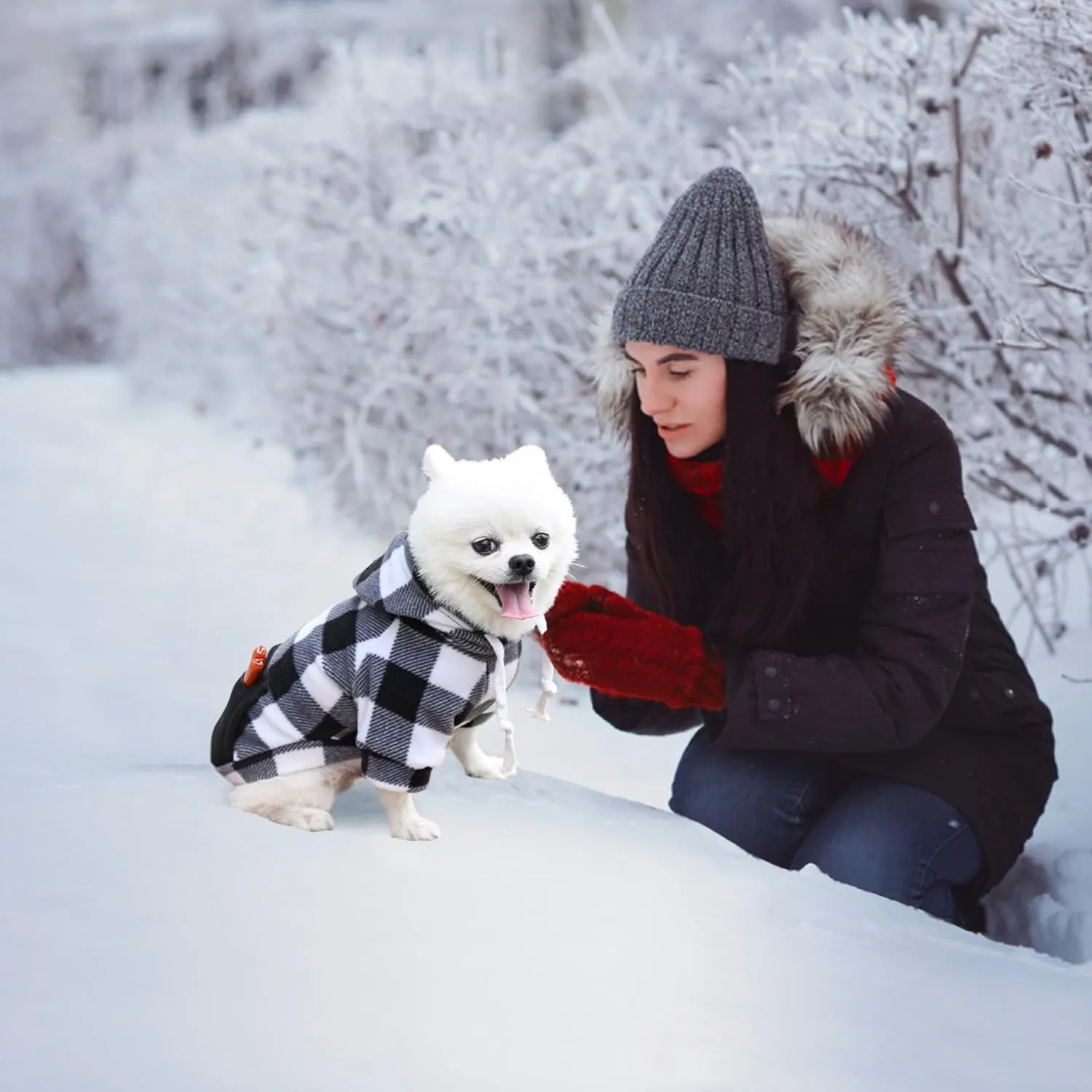 Plaid Dog Clothes Soft Brushed Fleece Hoodies with Zipper Pocket - Winter Coat Cotton Pet Hoodie for Small to 5XL Dogs