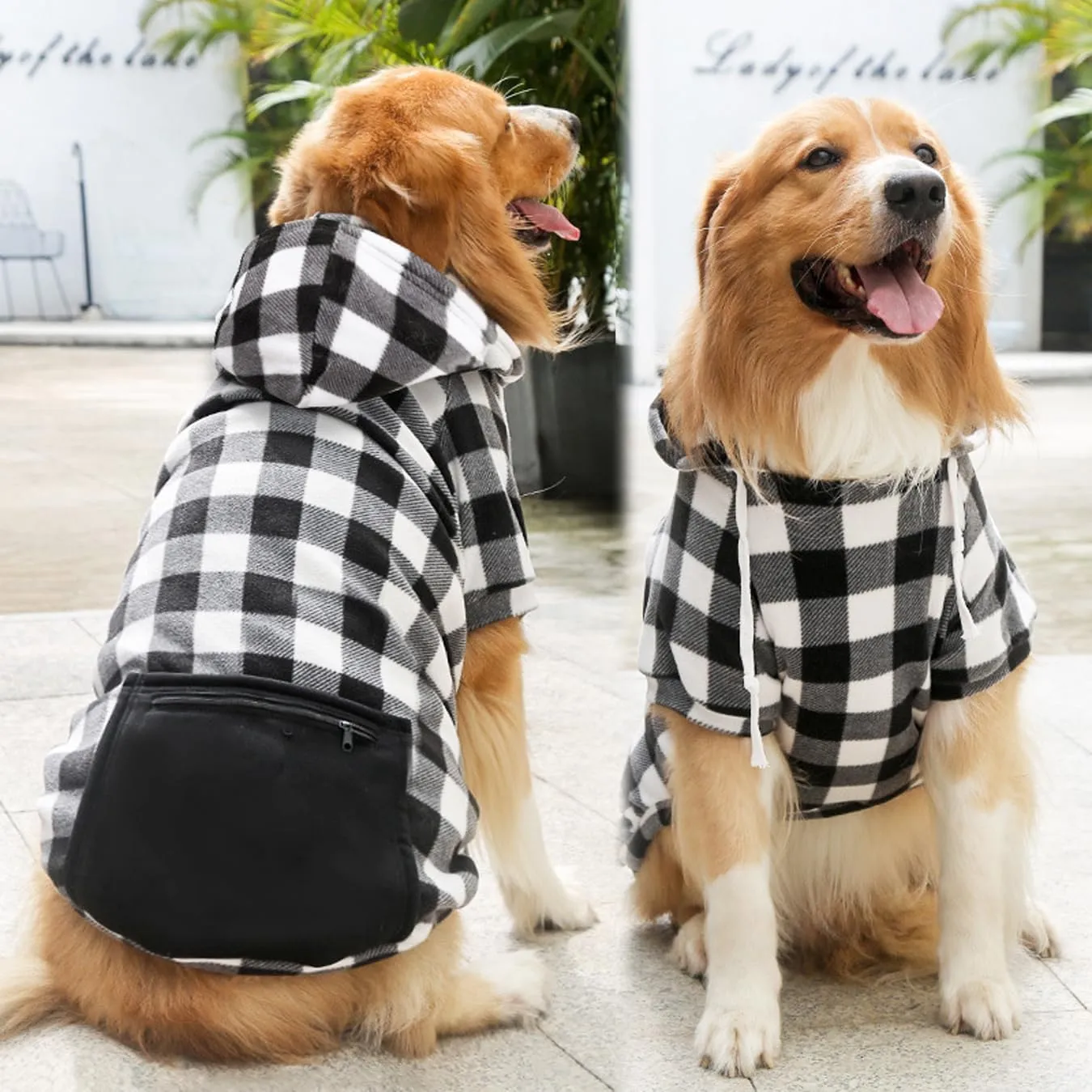 Plaid Dog Clothes Soft Brushed Fleece Hoodies with Zipper Pocket - Winter Coat Cotton Pet Hoodie for Small to 5XL Dogs
