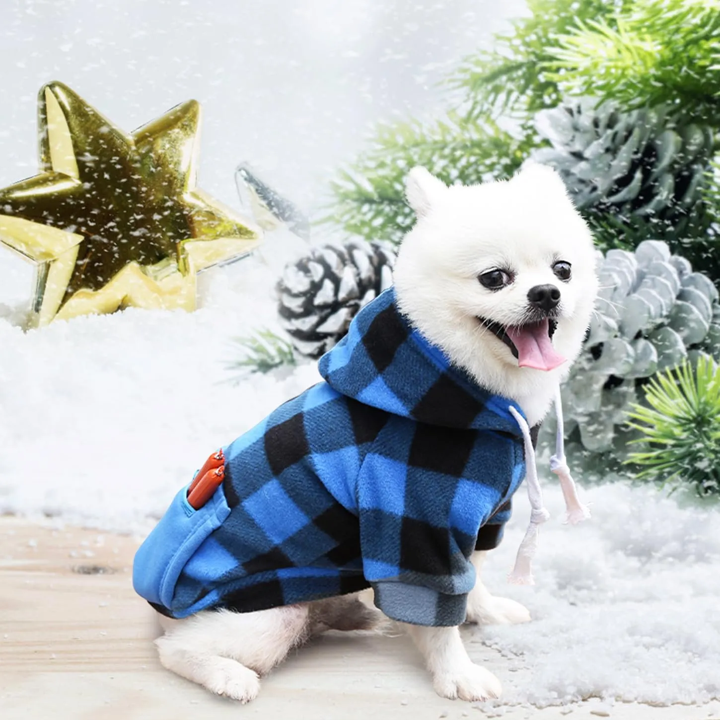 Plaid Dog Clothes Sweatshirt Puppy Sweater Soft Brushed Fleece Hoodies for Dogs with Zipper Pocket - Winter Coat Cotton Pet Hoodie - Small to 5XL