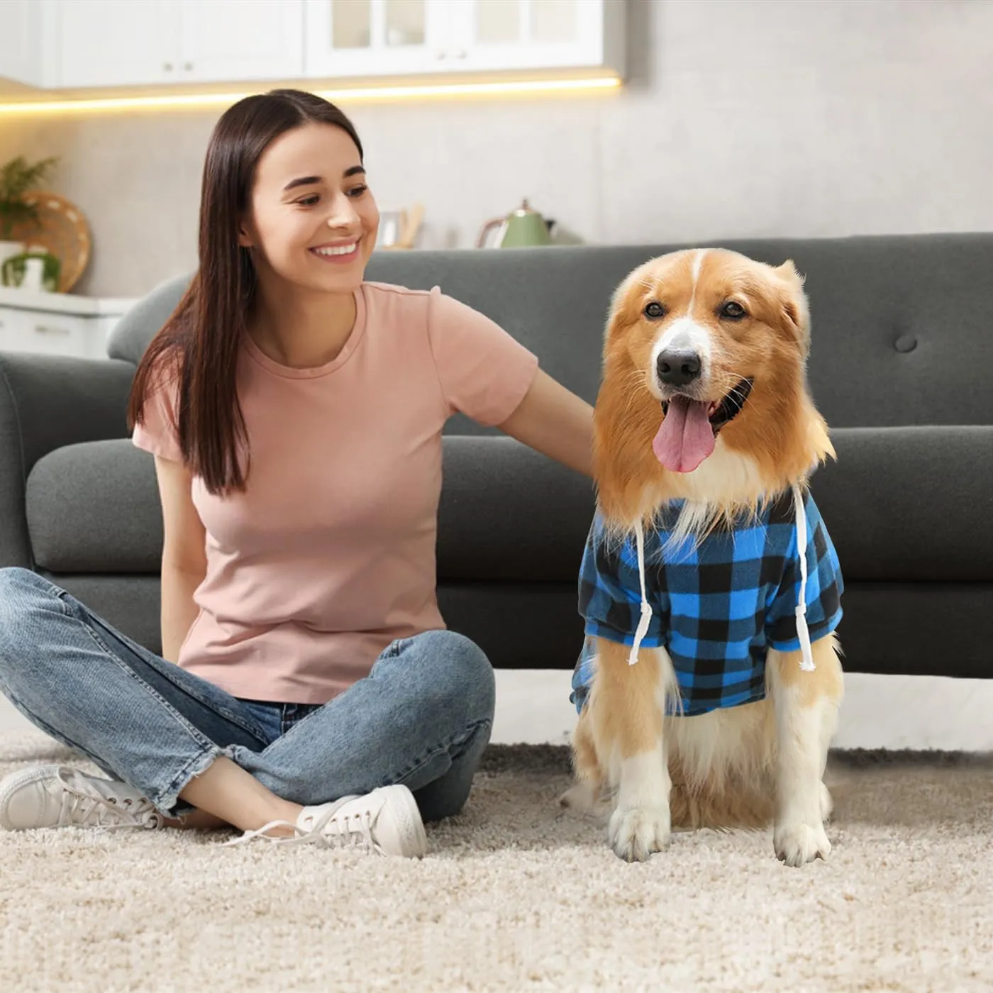 Plaid Dog Clothes Sweatshirt Puppy Sweater Soft Brushed Fleece Hoodies for Dogs with Zipper Pocket - Winter Coat Cotton Pet Hoodie - Small to 5XL