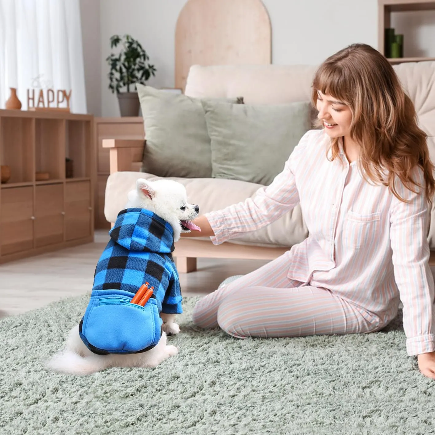 Plaid Dog Clothes Sweatshirt Puppy Sweater Soft Brushed Fleece Hoodies for Dogs with Zipper Pocket - Winter Coat Cotton Pet Hoodie - Small to 5XL
