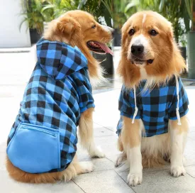 Plaid Dog Clothes Sweatshirt Puppy Sweater Soft Brushed Fleece Hoodies for Dogs with Zipper Pocket - Winter Coat Cotton Pet Hoodie - Small to 5XL
