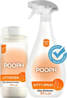 POOPH LITTERIZER   Kitty Spray Bundle  Fragrance-Free Odor Eliminator for Litter & Cat Areas, Absorbs Moisture, Non-Toxic, No Harsh Chemicals, Patented Technology for Everyday Use