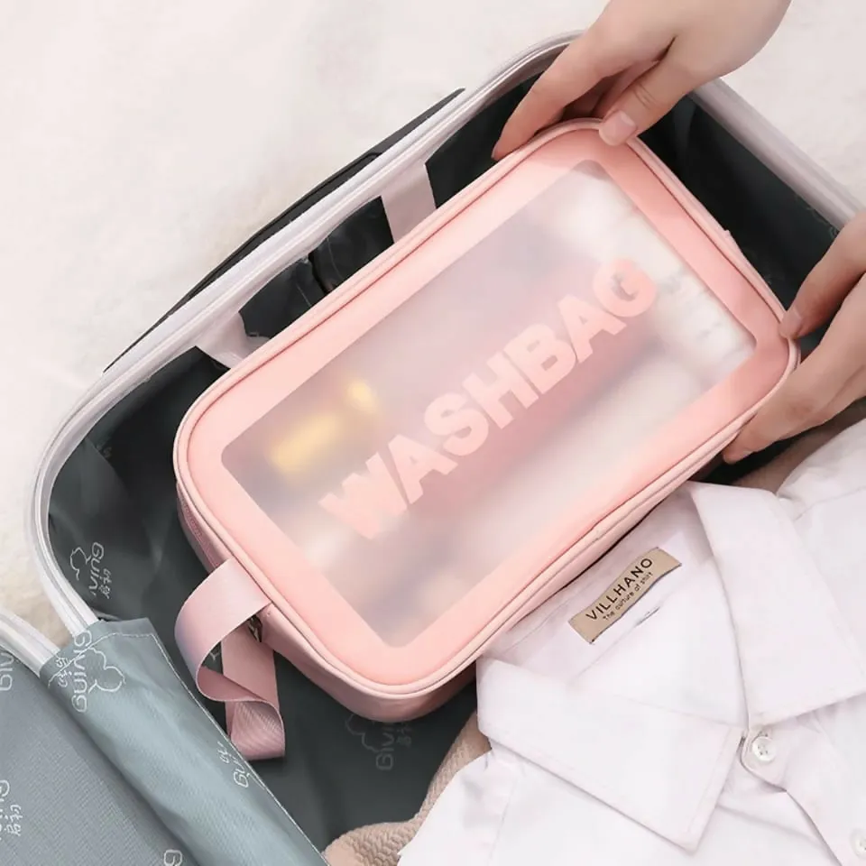 Portable Makeup Organizer Bag WASHBAG Pink Large