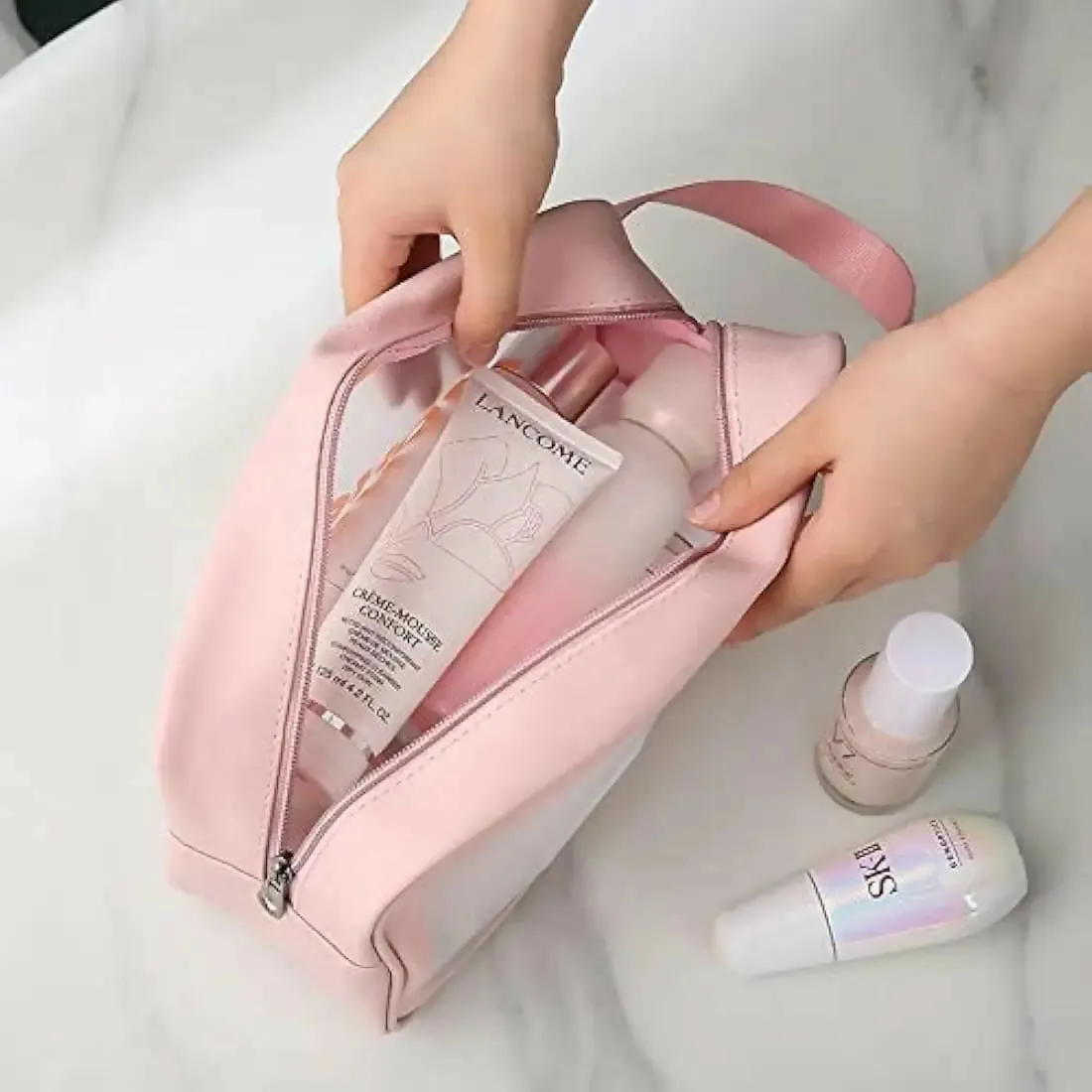 Portable Makeup Organizer Bag WASHBAG Pink Large