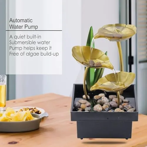RAJA DHIRAJ Metal Tabletop Water Fountain,Home Decor Ornaments With Waterfall Desktop Leaf Fountains,Deep Basin&Natural River Rocks. Indoor Zen Relaxation For Office,Living Room,Bedroom Decor For Gift