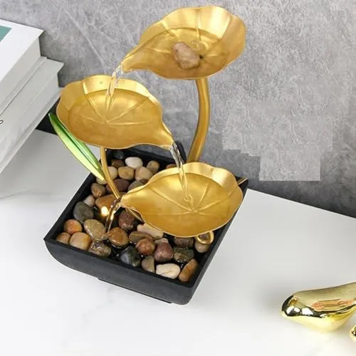 RAJA DHIRAJ Metal Tabletop Water Fountain,Home Decor Ornaments With Waterfall Desktop Leaf Fountains,Deep Basin&Natural River Rocks. Indoor Zen Relaxation For Office,Living Room,Bedroom Decor For Gift