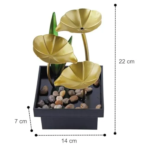 RAJA DHIRAJ Metal Tabletop Water Fountain,Home Decor Ornaments With Waterfall Desktop Leaf Fountains,Deep Basin&Natural River Rocks. Indoor Zen Relaxation For Office,Living Room,Bedroom Decor For Gift