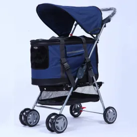 Removable Foldable Cat Dog Pushchair Trolley, Pet Car Seat, Front Swivel Wheels and Rear Brake, Maximum Weight 15Kg (Blue)