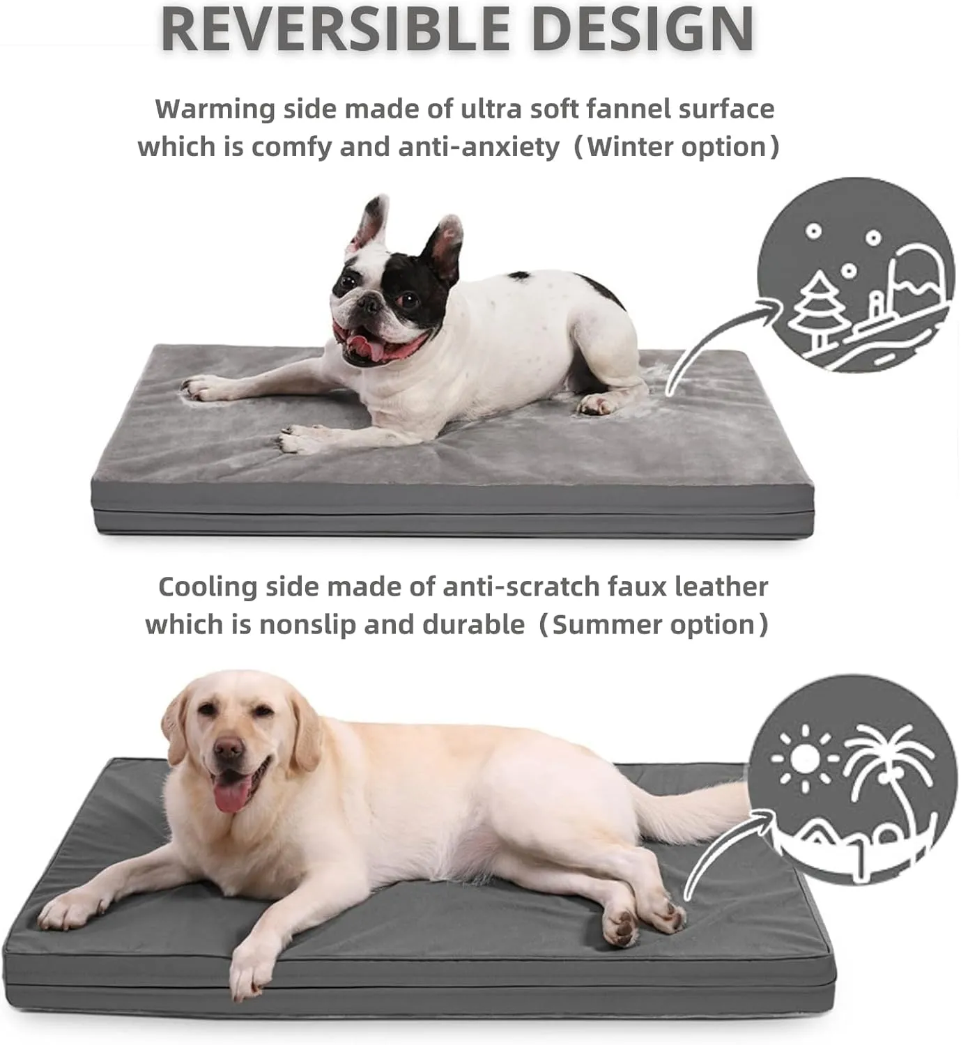 Reversible Dog Bed for Large Medium Dogs,Orthopedic Dog Crate Bed.Washable Plush Pet Bed with Removable Cover(35.0" L x 22.0" W x 3.0" Th)