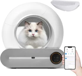 Self-Cleaning Litter Box, Smart Cat Litter Cleaning Robot with APP Control, Automatic Litter Box, Secure Alert/Health Monitor/Ionic Deodorizer/Anti-Pinch/with 65L X-Large Space