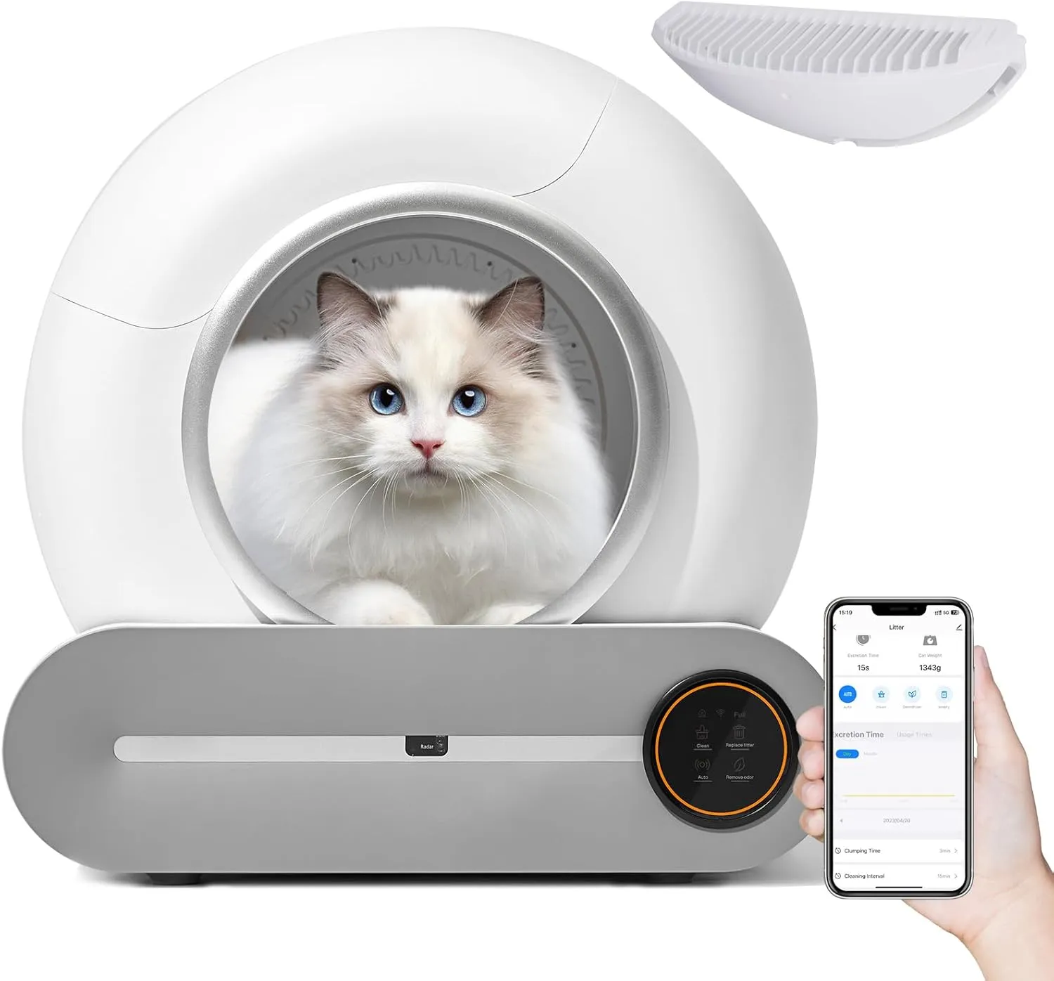 Self-Cleaning Litter Box, Smart Cat Litter Cleaning Robot with APP Control, Automatic Litter Box, Secure Alert/Health Monitor/Ionic Deodorizer/Anti-Pinch/with 65L X-Large Space