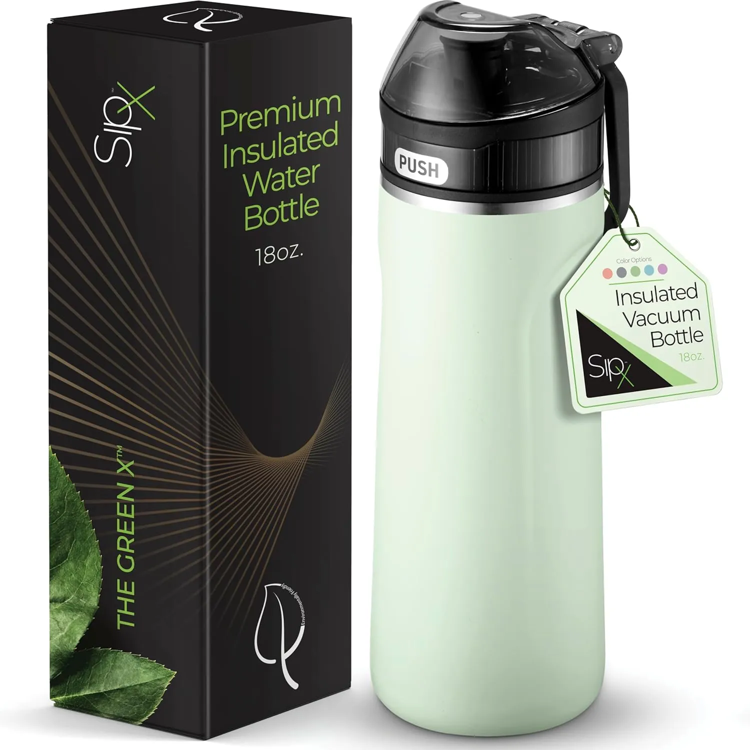 SipX Triple-Insulated Stainless Steel Water Bottle - 18oz. With Straw Lid, BPA-Free Reusable Insulated Water Bottle Keeps Cold For 12 Hours, (Green)