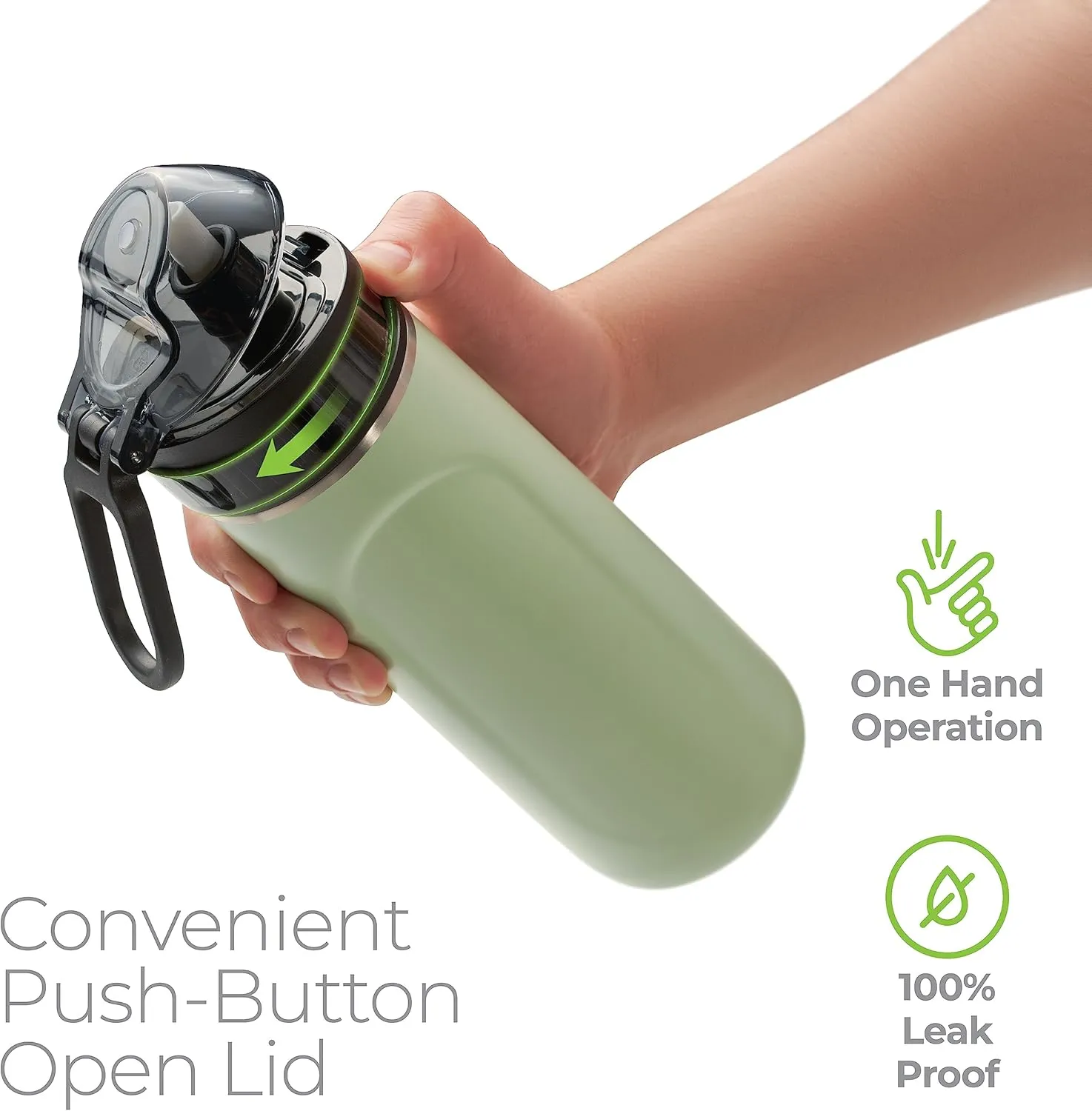SipX Triple-Insulated Stainless Steel Water Bottle - 18oz. With Straw Lid, BPA-Free Reusable Insulated Water Bottle Keeps Cold For 12 Hours, (Green)