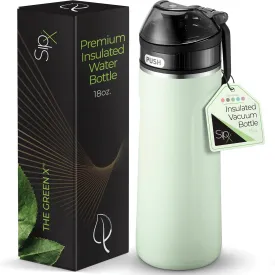 SipX Triple-Insulated Stainless Steel Water Bottle - 18oz. With Straw Lid, BPA-Free Reusable Insulated Water Bottle Keeps Cold For 12 Hours, (Green)