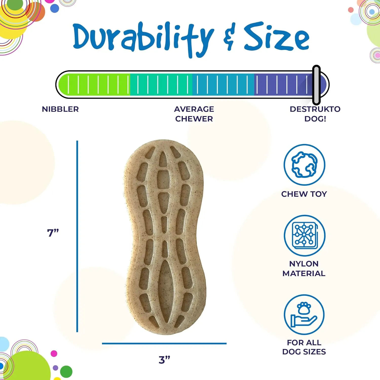 SodaPup Peanut  Durable Dog Chew Toy Made in USA from Non-Toxic, Pet Safe, Food Safe Nylon Material for Mental Stimulation, Clean Teeth, Fresh Breath, Problem Chewing, Calming Nerves & More