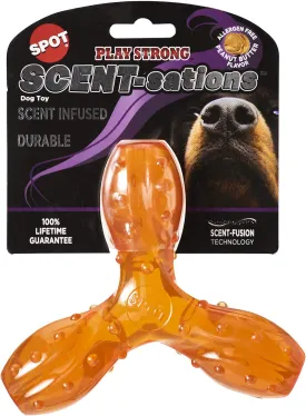 SPOT Play Strong Scent-sations Trident Bone - Scent-Infused, Durable TPR Rubber, Heavy Duty Dog Toys for Aggressive Chewers up to 45lbs, Great for Puppies & Medium Breeds, 6in, Peanut Butter Flavored