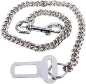 Stainless Steel No chew Dog Car Seat Belt, Stainless Steel Dog Car Seat Belt Vehicle Travel Dog Harness Dog Chain Pet Vehicle Safety Restraint Cable for Puppy Small Medium Large Dogs(60cm)