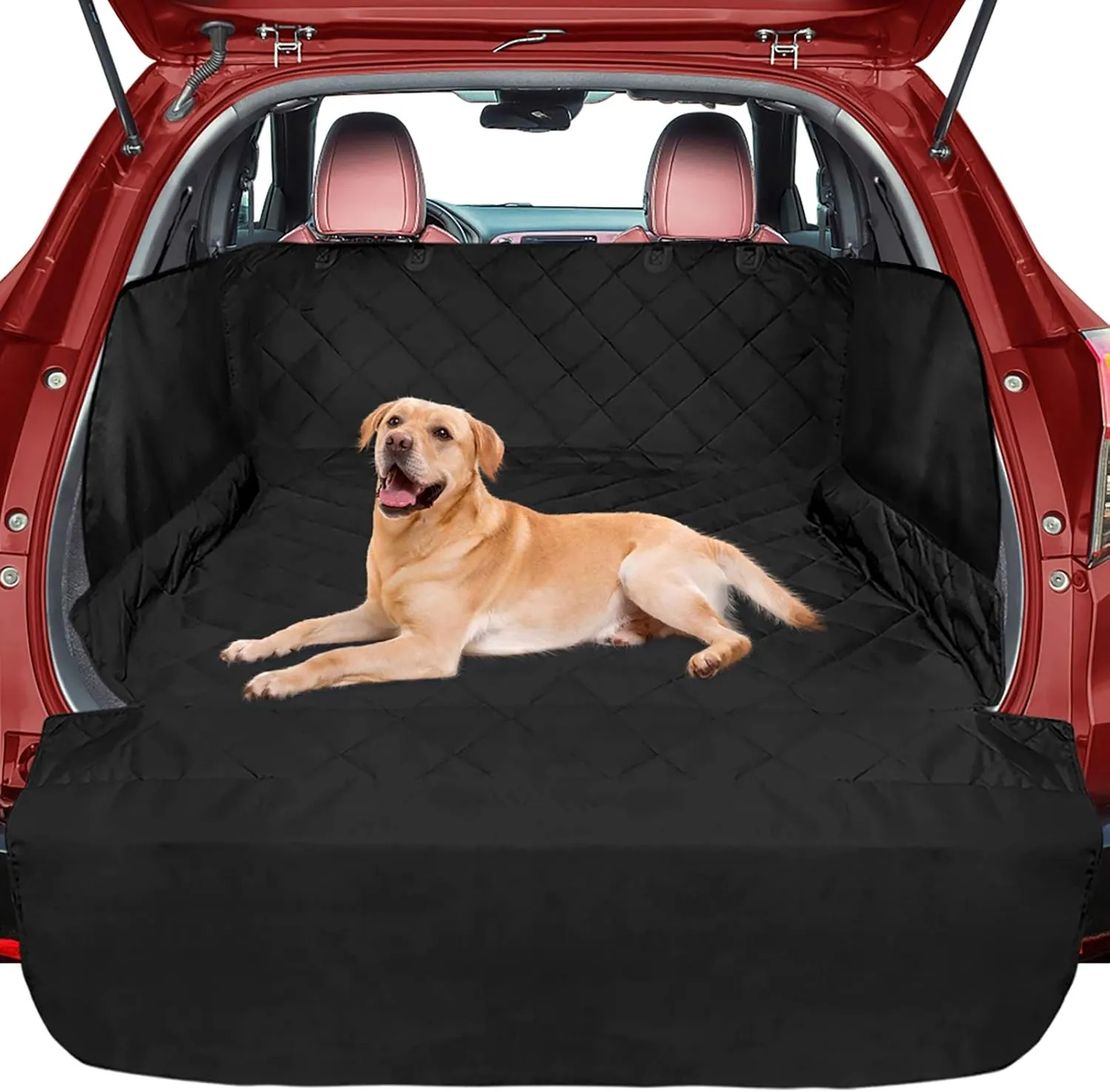 SUV Cargo Liner for Dog, Water-Resistant Dog Cargo Liner with Side Flaps Protector, Non-Slip Trunk Cover with Bumper Flap for SUVs Sedans Vans, Universal Fit Large Size, Black