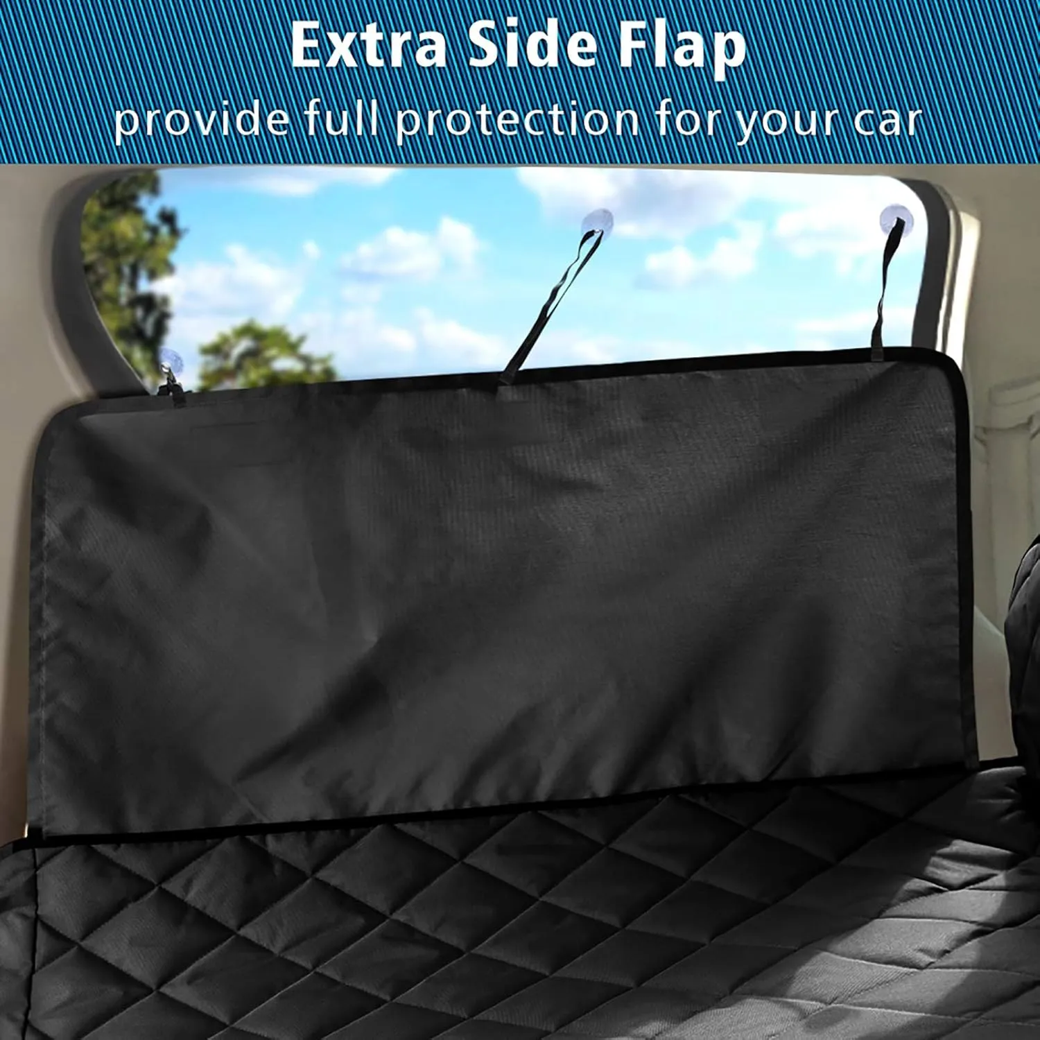 SUV Cargo Liner for Dog, Water-Resistant Dog Cargo Liner with Side Flaps Protector, Non-Slip Trunk Cover with Bumper Flap for SUVs Sedans Vans, Universal Fit Large Size, Black