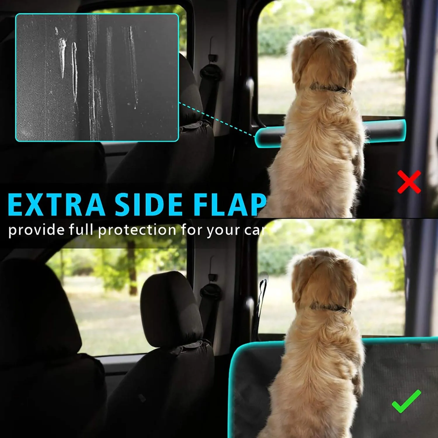 SUV Cargo Liner for Dog, Water-Resistant Dog Cargo Liner with Side Flaps Protector, Non-Slip Trunk Cover with Bumper Flap for SUVs Sedans Vans, Universal Fit Large Size, Black
