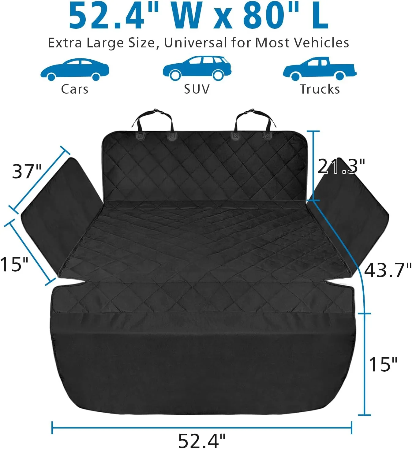 SUV Cargo Liner for Dog, Water-Resistant Dog Cargo Liner with Side Flaps Protector, Non-Slip Trunk Cover with Bumper Flap for SUVs Sedans Vans, Universal Fit Large Size, Black