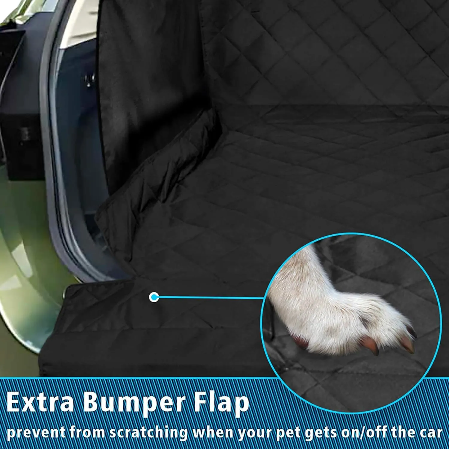 SUV Cargo Liner for Dog, Water-Resistant Dog Cargo Liner with Side Flaps Protector, Non-Slip Trunk Cover with Bumper Flap for SUVs Sedans Vans, Universal Fit Large Size, Black