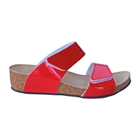 T86: 2 straps glossy red ladies orthotic wedge sandals