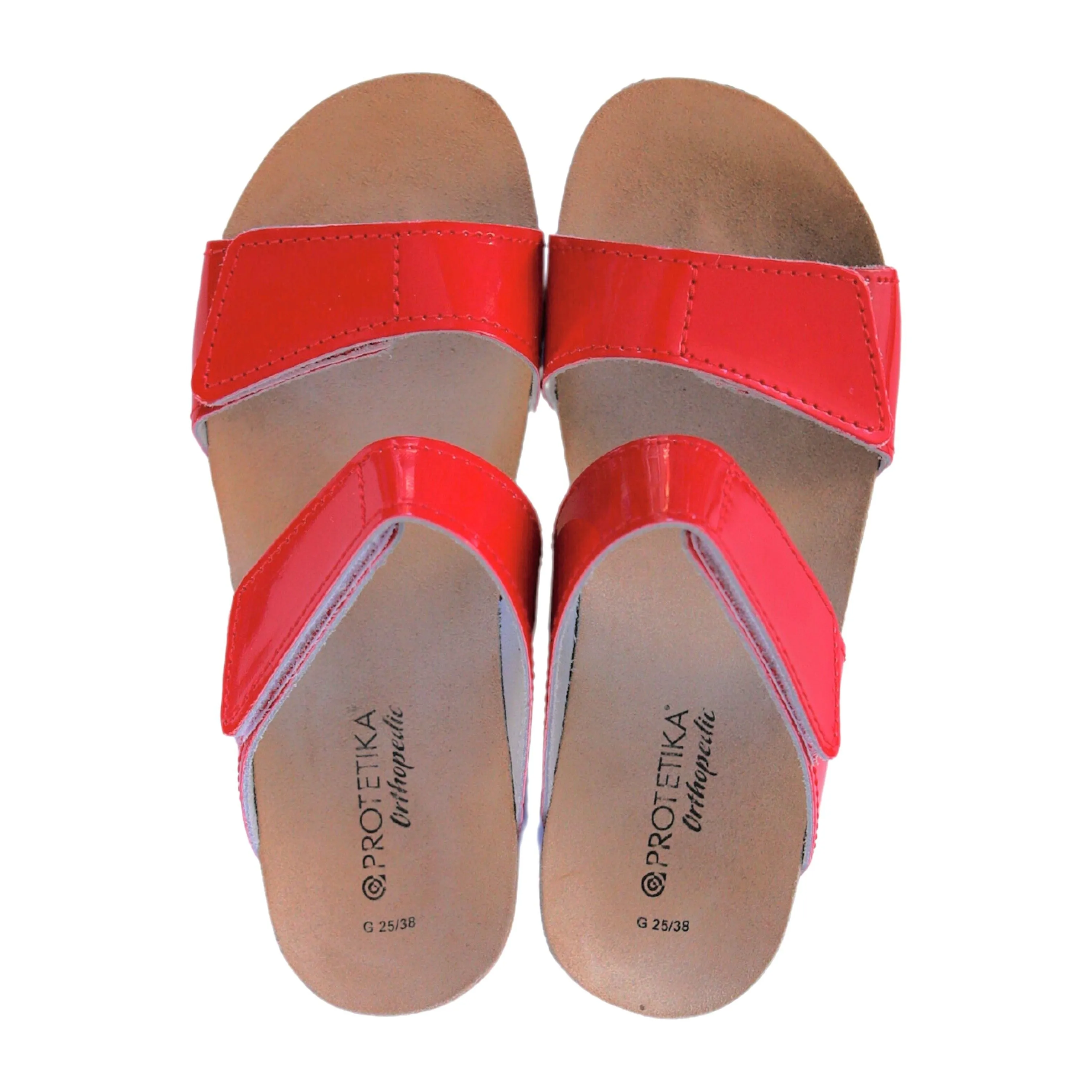 T86: 2 straps glossy red ladies orthotic wedge sandals