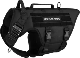 Tactical Dog Harness - PETNANNY Service Dog Vest for Large Dogs Fully Body Coverage in Training Dog Harness with 2 Reflective Dog Patches, Handle, Hook and Loop Panels, Dog MOLLE Vest (Black, L)