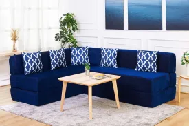Uberlyfe L Shaped Sofa Bed, Dotted Blue | 5 Seater | 5 Semicircle Cushion