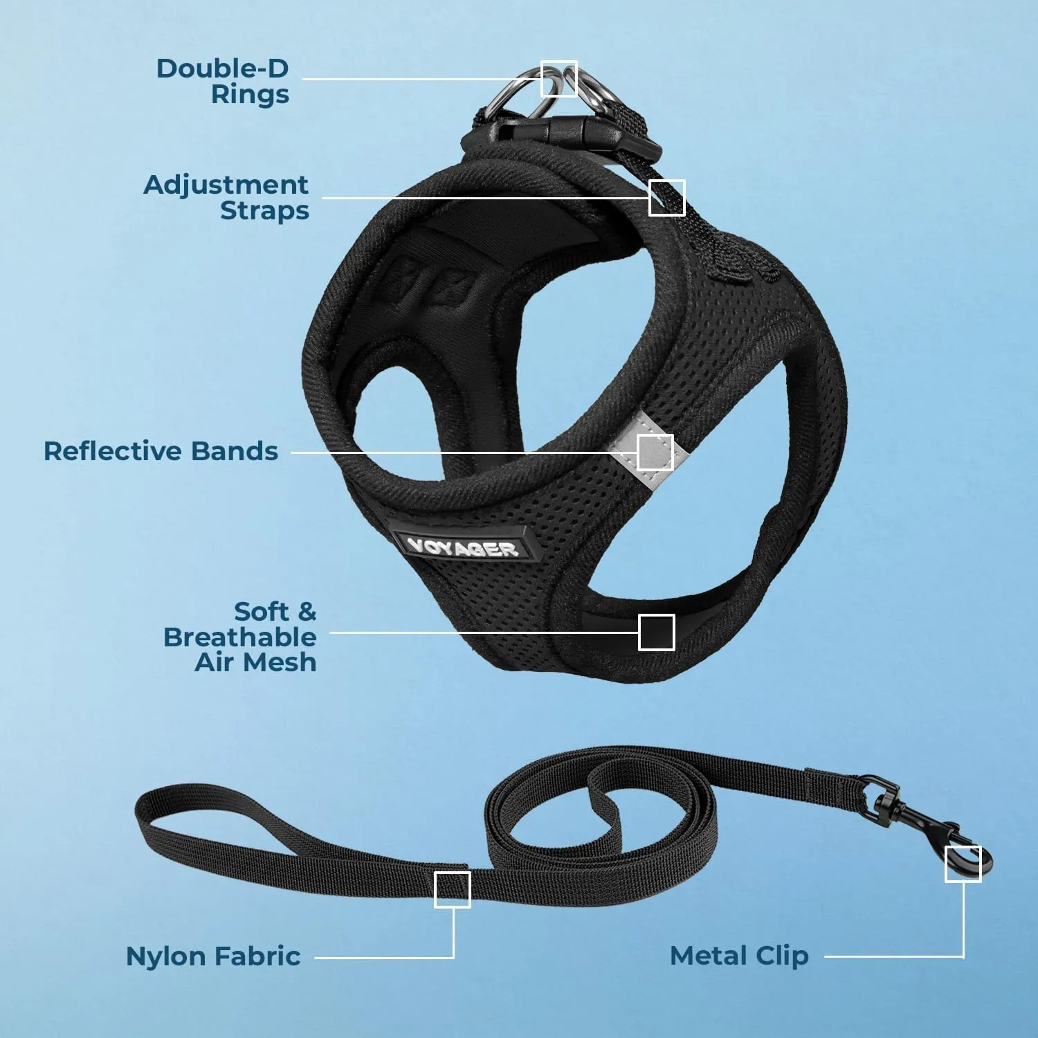 Voyager Step-in Air Cat Leash Harness Set - All Weather Mesh, Step in Vest Harness for Small and Large Cats by Best Pet Supplies - Black, XXS (Chest 12-13.5")