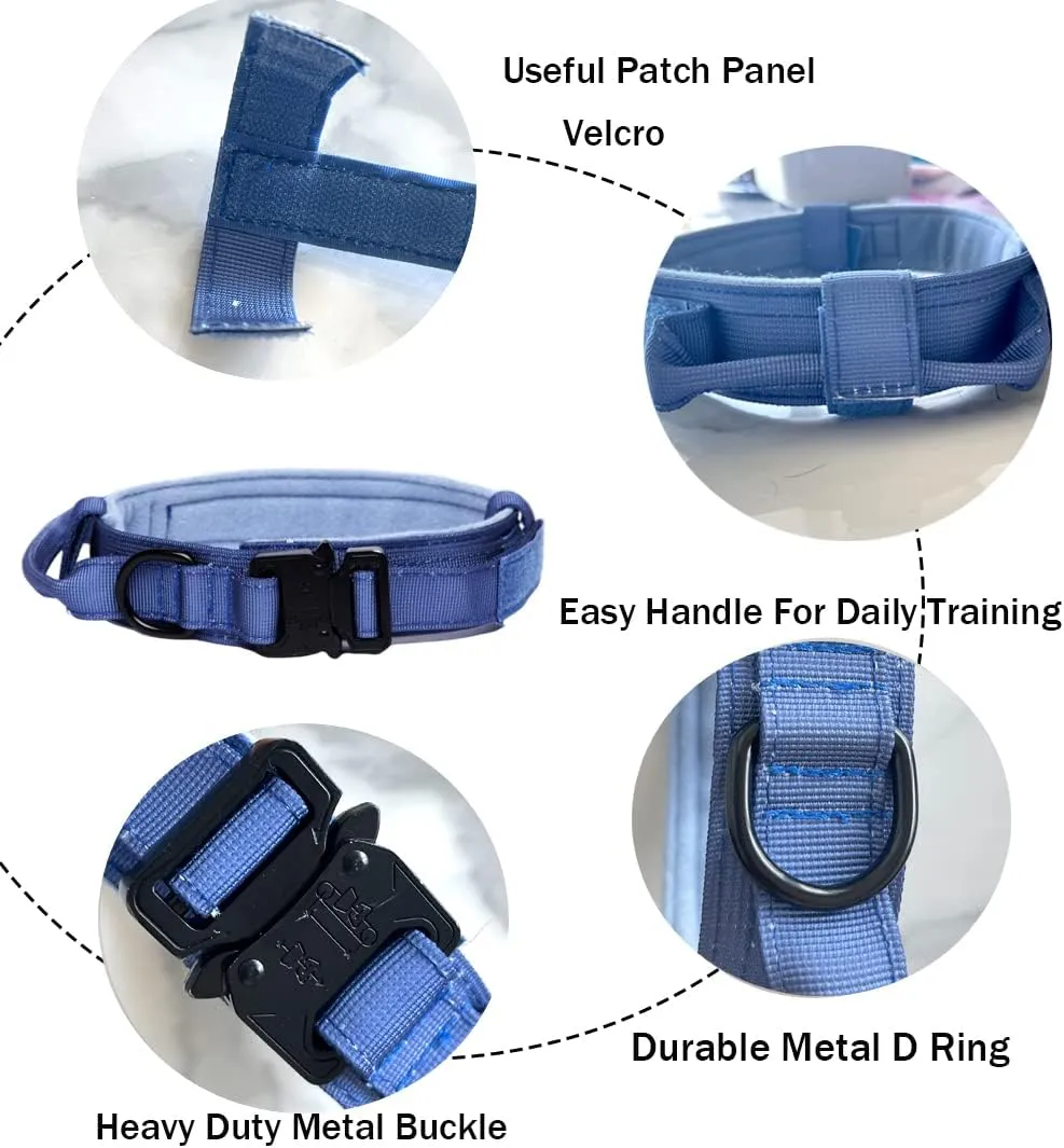 Xqpetlihai Tactical Dog Collar and Leash Set Adjustable Military Nylon Dog Collar with Control Handle and Heavy Duty Metal Buckle for Large DogsDark Blue M