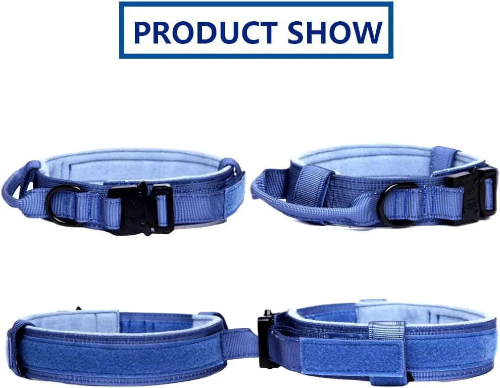 Xqpetlihai Tactical Dog Collar and Leash Set Adjustable Military Nylon Dog Collar with Control Handle and Heavy Duty Metal Buckle for Large DogsDark Blue M