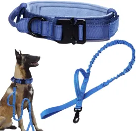 Xqpetlihai Tactical Dog Collar and Leash Set Adjustable Military Nylon Dog Collar with Control Handle and Heavy Duty Metal Buckle for Large DogsDark Blue M